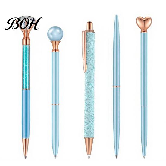 Shining Pearl Diamond Pen 5PCS Metal Ballpoint Pens, with Sparkling Rhinestone Decor, Professional Stationery Smooth Press Mechanism Writing Pen, for