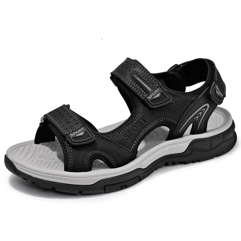 Мужские сандалии большого размера летняя обувь нескользящая первый слой коровьей кожи легкие уличные пляжные туфли сандалии с открытым носком мужские