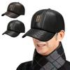 Fall Winter Peaked Hat Faux Leather Windproof Thickened Plush Solid Color Dome Soft Warm Long Brim Anti-slip Mid-aged Men Baseball Cap