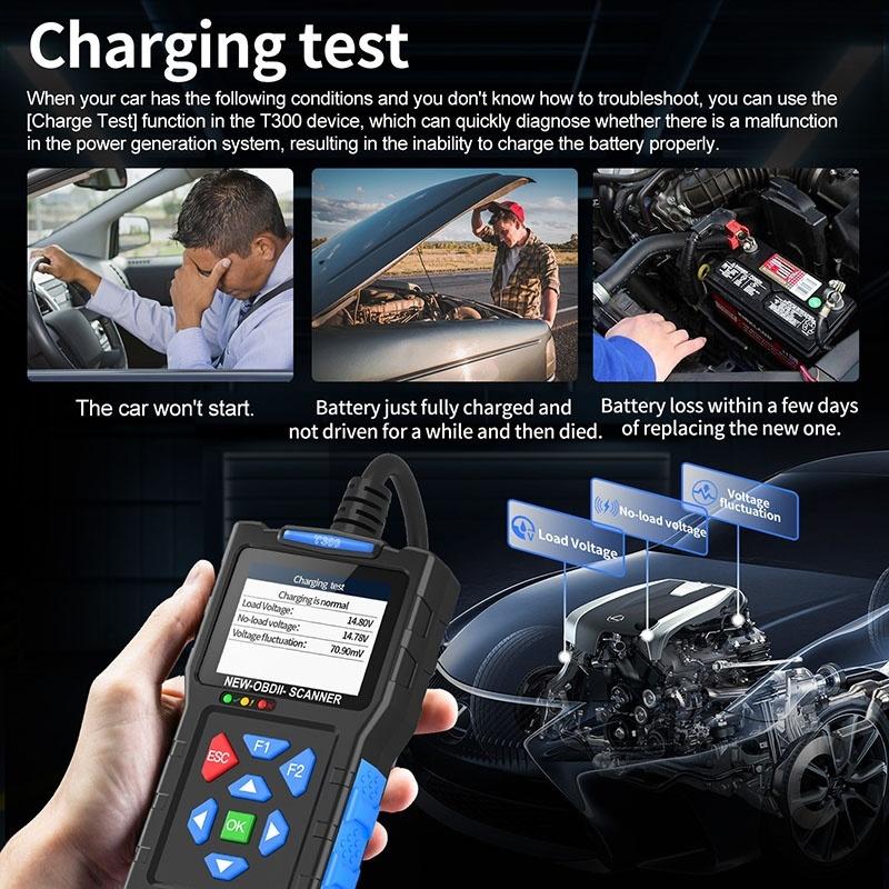 OBD2 Car Scanner Diagnostic Tool Check Engine Fault Code Reader Mode 6,Mode 8 & I/M 24-inch Screen Diagnostic Scanning Tool T300
