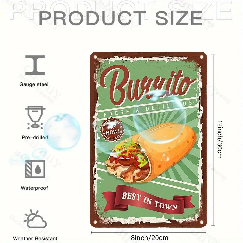 Rustic Aluminum Burrito Sign, UV Printed Wall Art. Vintage Style, Waterproof & Dustproof. Ideal for Indoor/Outdoor Home Decor.