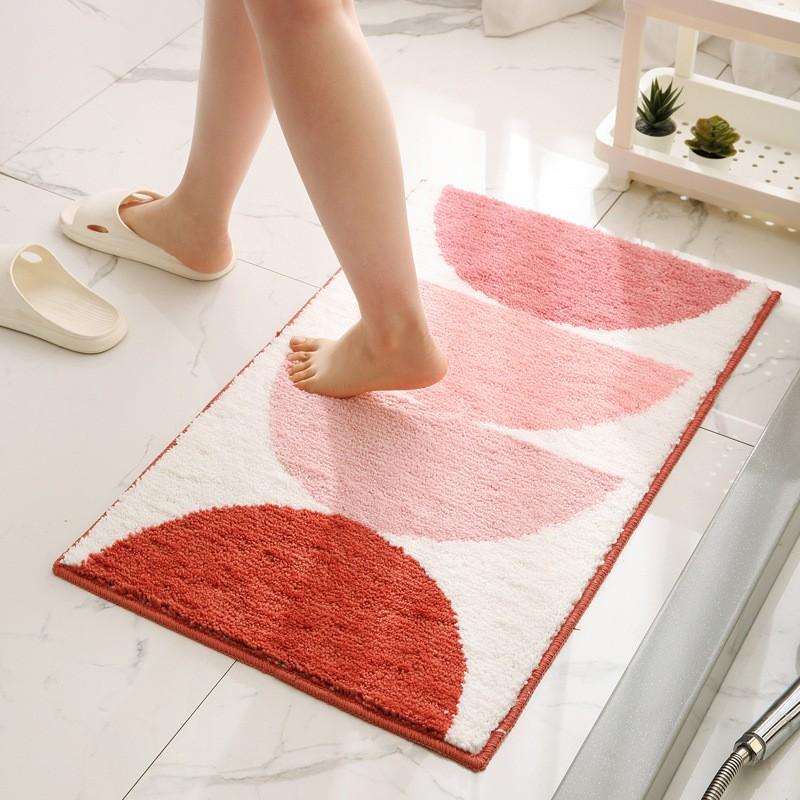 Soft Absorbent Bathroom Mat Non-Slip Floor Rug Entryway Toilet Shower Area Geometric Square Shape Machine Washable