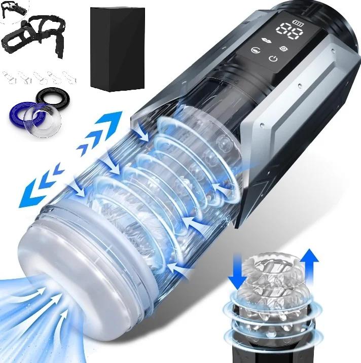 Автоматический Телескопический Вращающийся Мужской Мастурбатор Вибрация Подогрев Минет Секс-машина Секс-игрушка для Мужчин Чашка для Мастурбации Карманная Киска