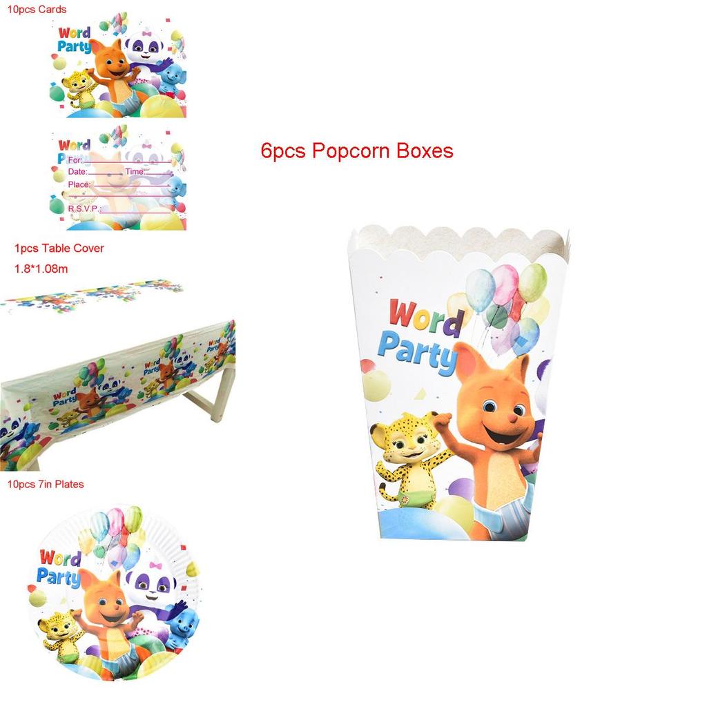 Complete Word Party Themed Party Supplies For Fun Kids Birthday Celebrations Including Plates Cups And Cake Toppers