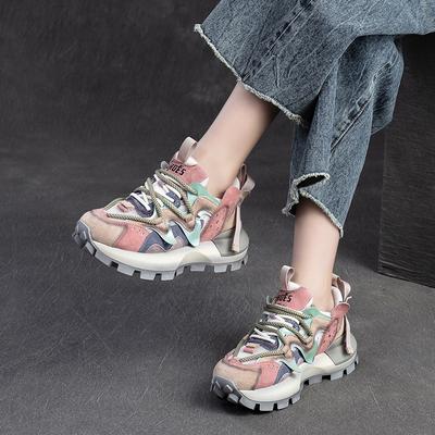 Модные GKTINOO 4,5 см каблуки Натуральная кожа Повседневные кроссовки Сандалии Женские Дышащая сетка Летние балетки Смешанный цвет Модная обувь