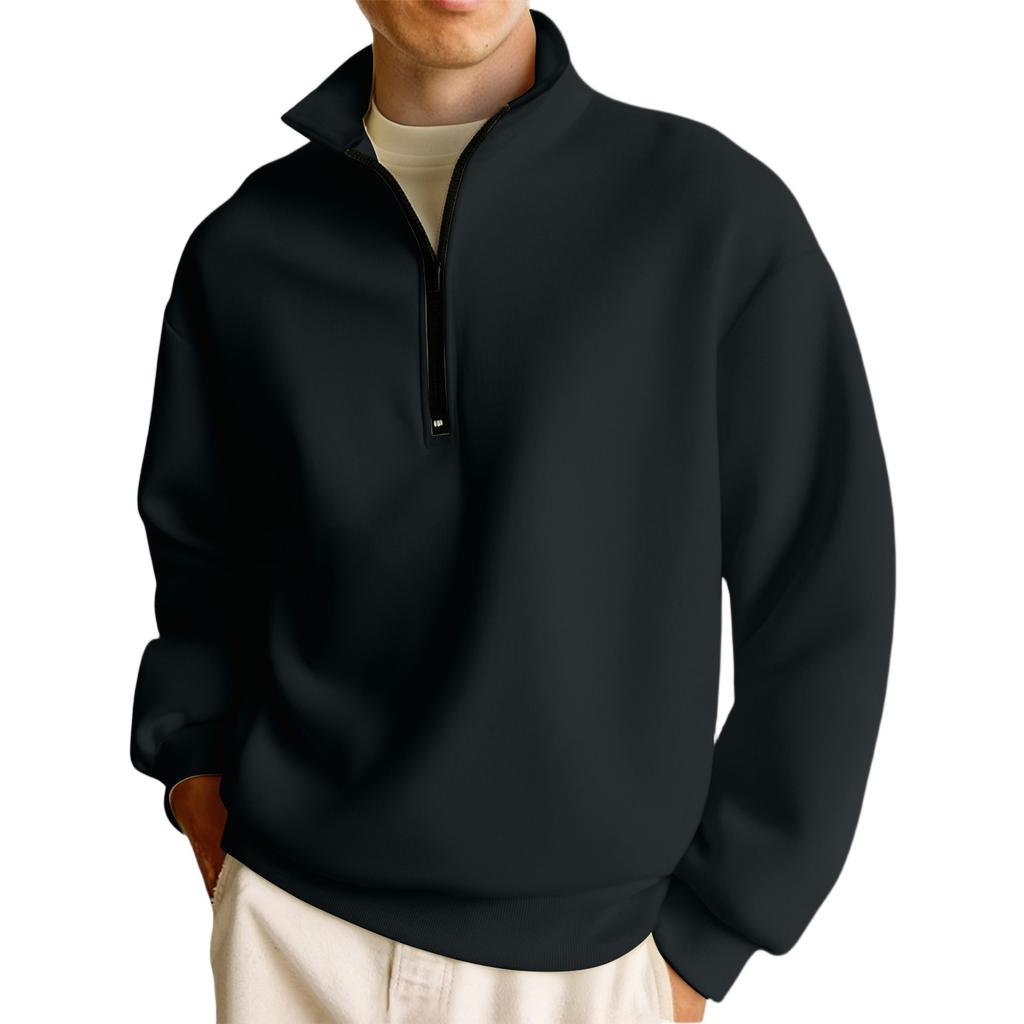 Men's Casual Long-Sleeved Collared Quarter-Zip Sweatshirt