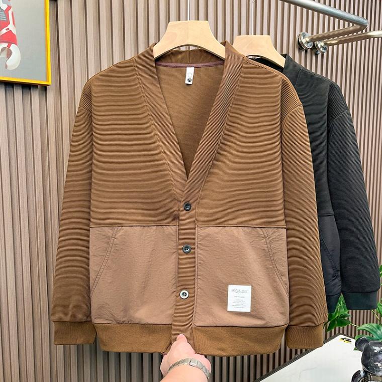 Спокойный, высокого класса, темпераментный, ретро, темно-кофейный цвет, свитер с V-образным вырезом, кардиган, пальто, мужской, весенне-осенний, повседневный свитер для мужчин