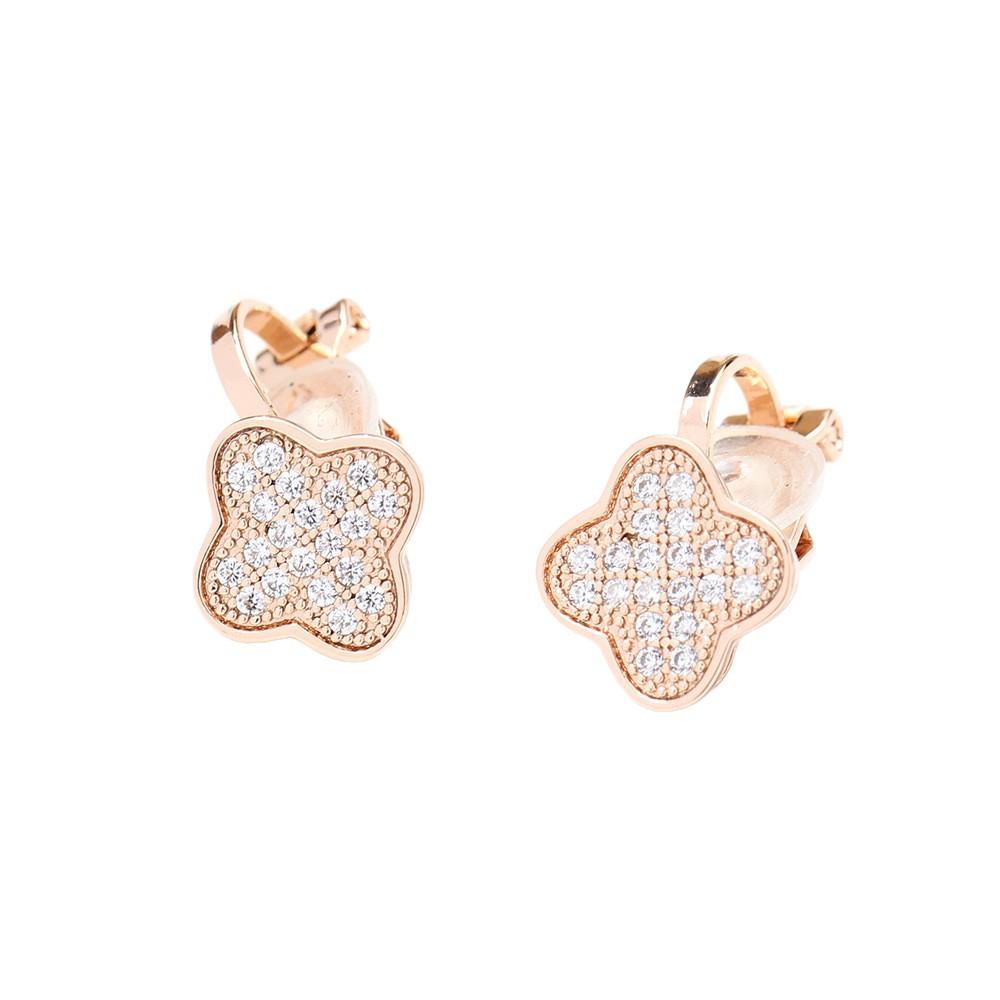 Classic fashion micro-inlaid zircon gold and silver gold-plated earrings versatile leaf stud earrings without ear holes ear clip earrings for women