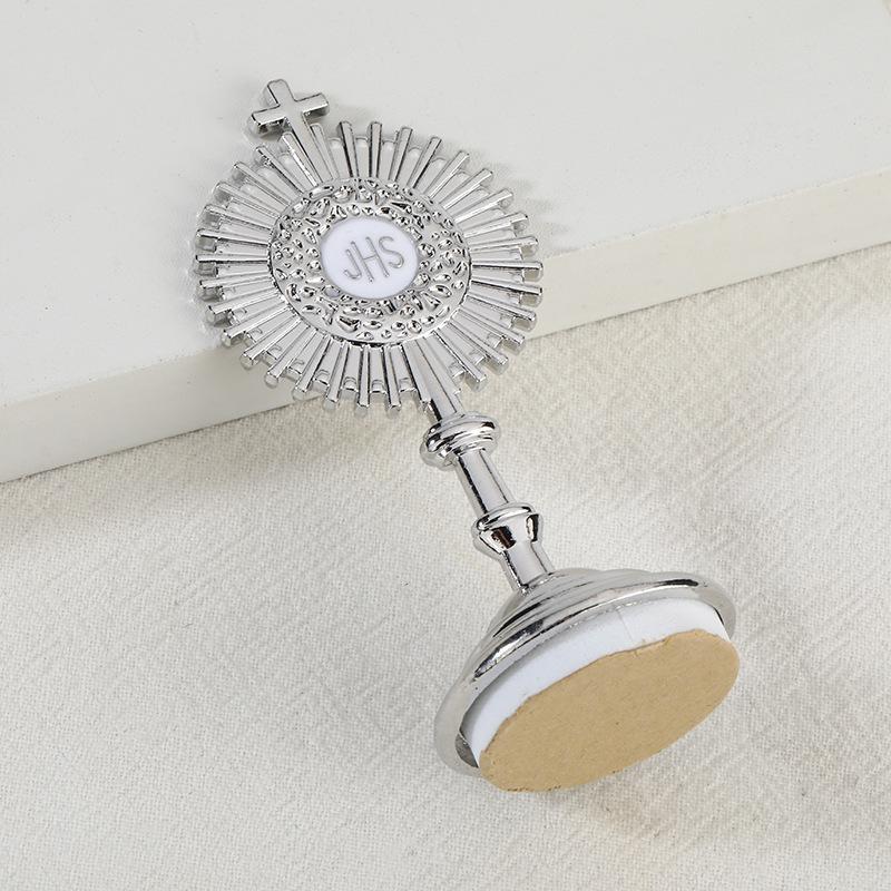 Elegant Metal Art Craft Eucharist Monstrance - Home Office Desk Decor & Car Dashboard Religious Ornament with Detachable Base