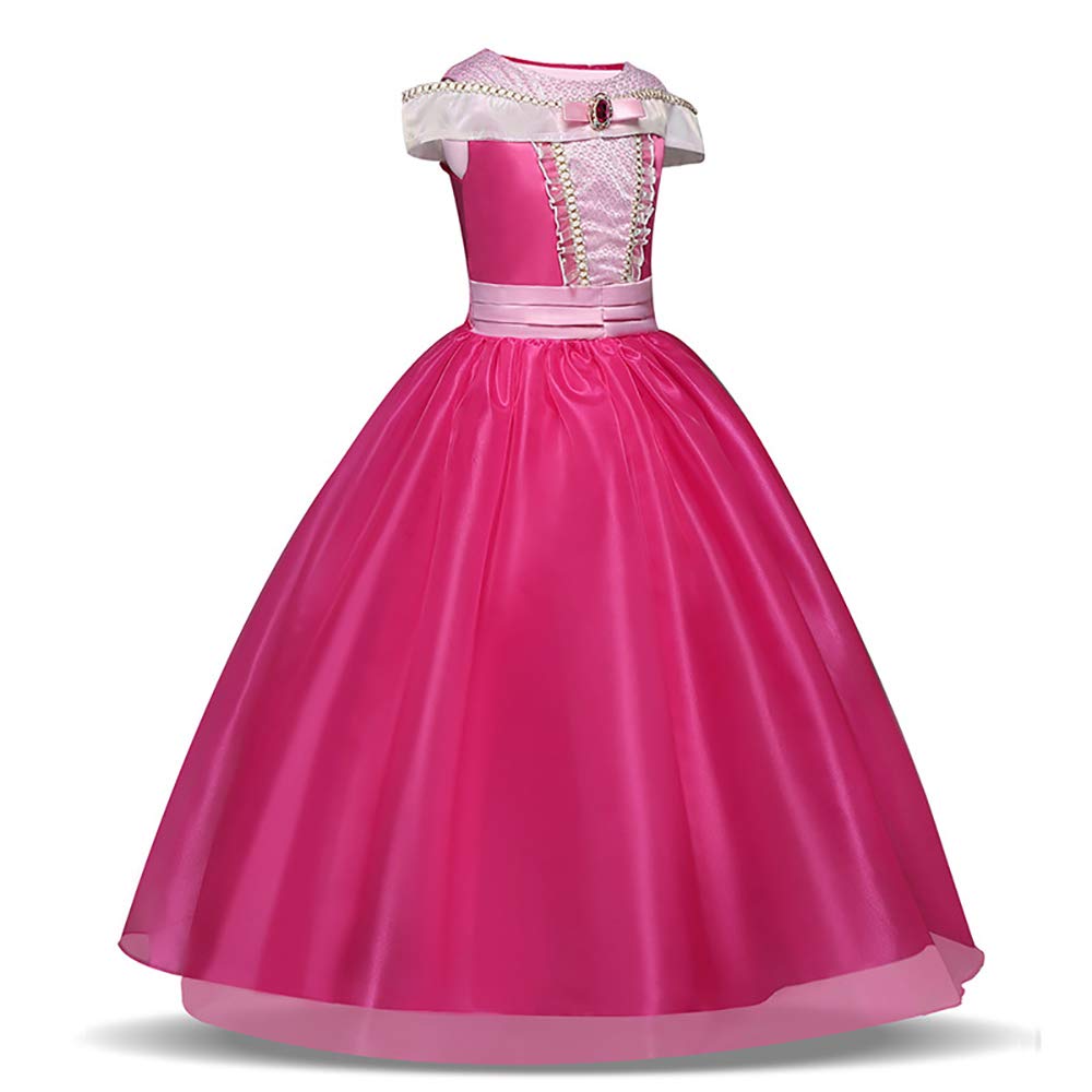 [EKALA] Princess Aurora Dress Children's Dress Cosplay Cindere Frozen Princess Dress Costume Luxury 7 Piece Set Pink (Princess Dress, Heart Tiara,