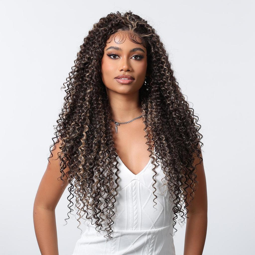 Louis FEREE 13x6 кружевные передние синтетические парики для женщин длинные волнистые темно-коричневые блики средняя часть кружевные парики повседневный косплей высокотемпературное волокно