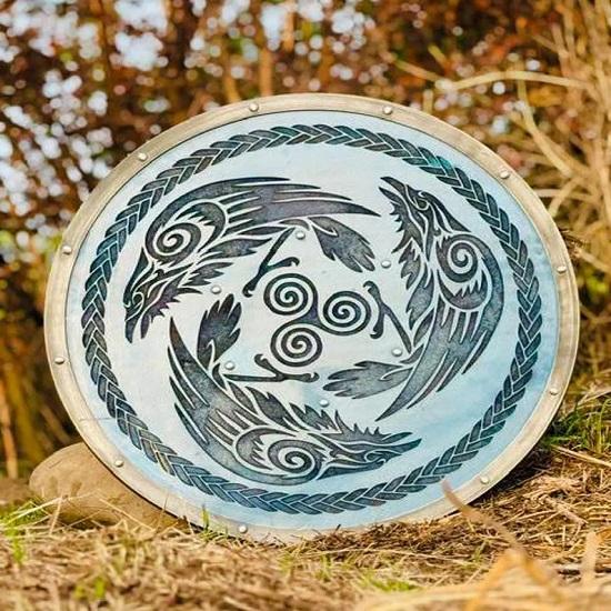 Viking Norse Wolf Shield HandcraftedTriskelion for LARP, Cosplay Decor Nordic Pagan Warrior Shield, Medieval Shield