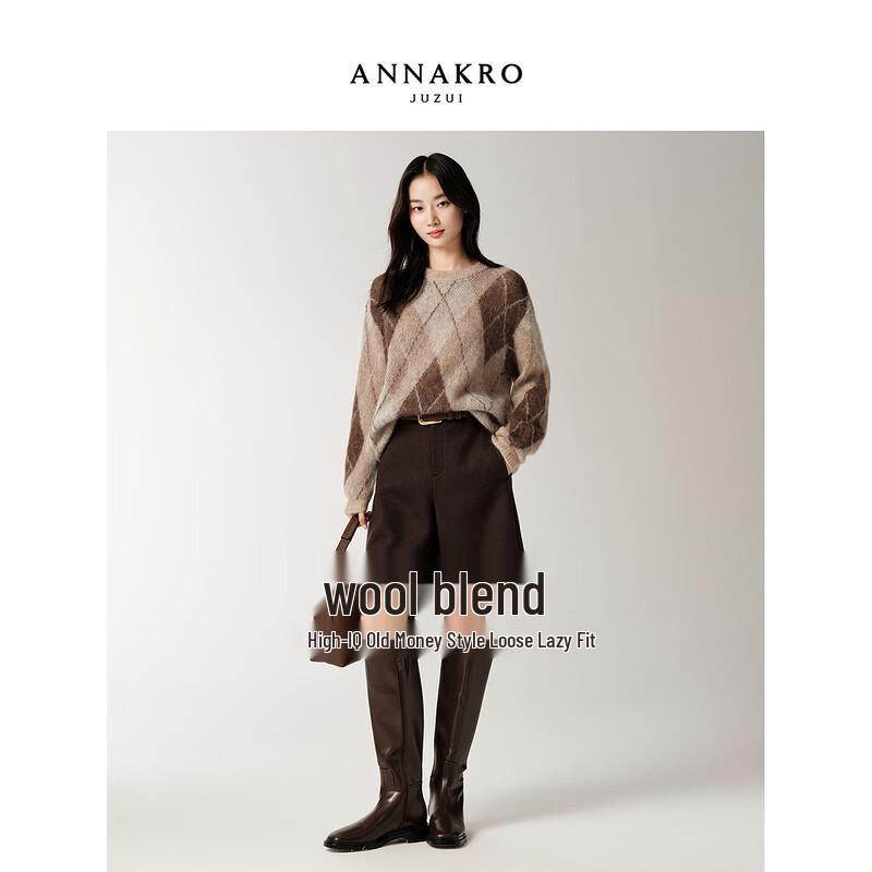 JZ ANNAKO Women's Checked Wool Drop-Shoulder Knit Sweater