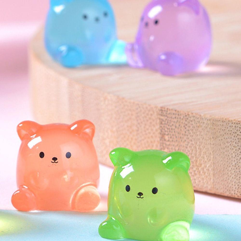 Мультяшные светящиеся фигурки медведей из смолы, статуэтка маленького медведя, украшения для сада фей