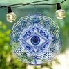 Solar-Powered 3D Mandala Wind Chime - Metallic Blue & White Evil Eye Design, Weather-Resistant Outdoor Garden Decor for Porch