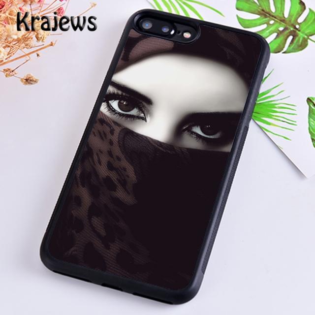 Krajews Luxury Woman Crown Hijab Face Muslim Islamic Gril Eyes Phone Case For iPhone 17 Air 16 15 14 plus 11 12 13 pro max Funda