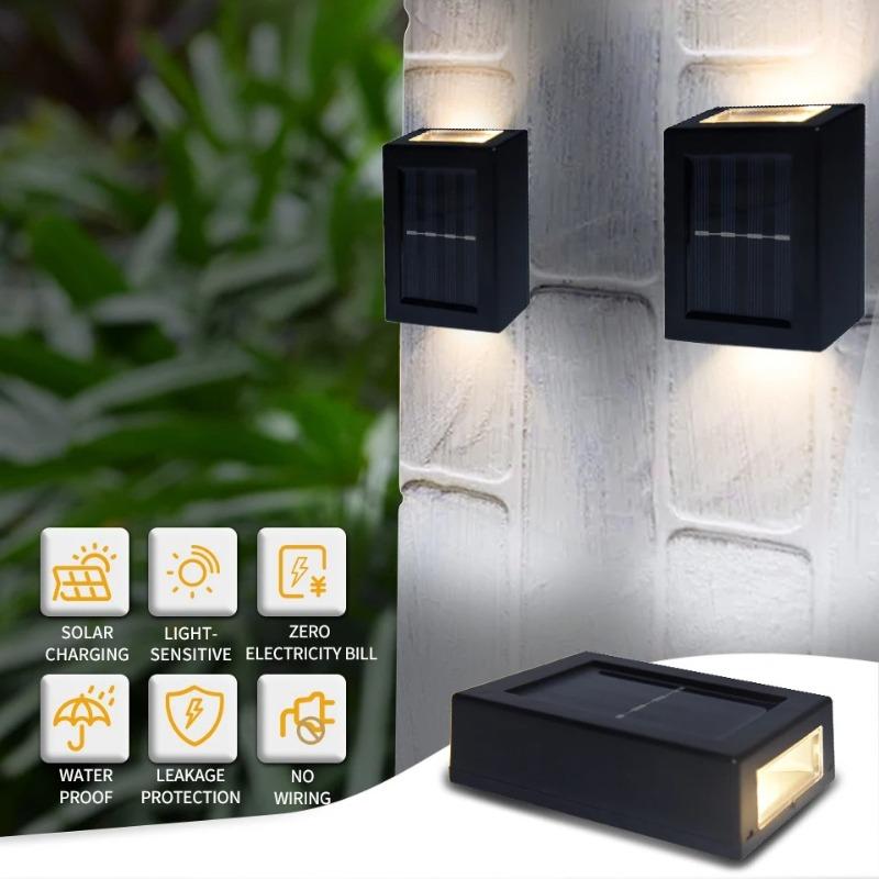 2LED Наружный Солнечный Настенный Светильник Светодиодный Солнечный Садовый Светильник Водонепроницаемый Свет Вверх и Вниз Настенный Светильник для Балкона Двора Уличное Ландшафтное Освещение