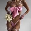 Мне нравится Meilan Lingerie: Самый продаваемый сексуальный комплект из трех предметов с бантиком и вырезами на косточках 2023