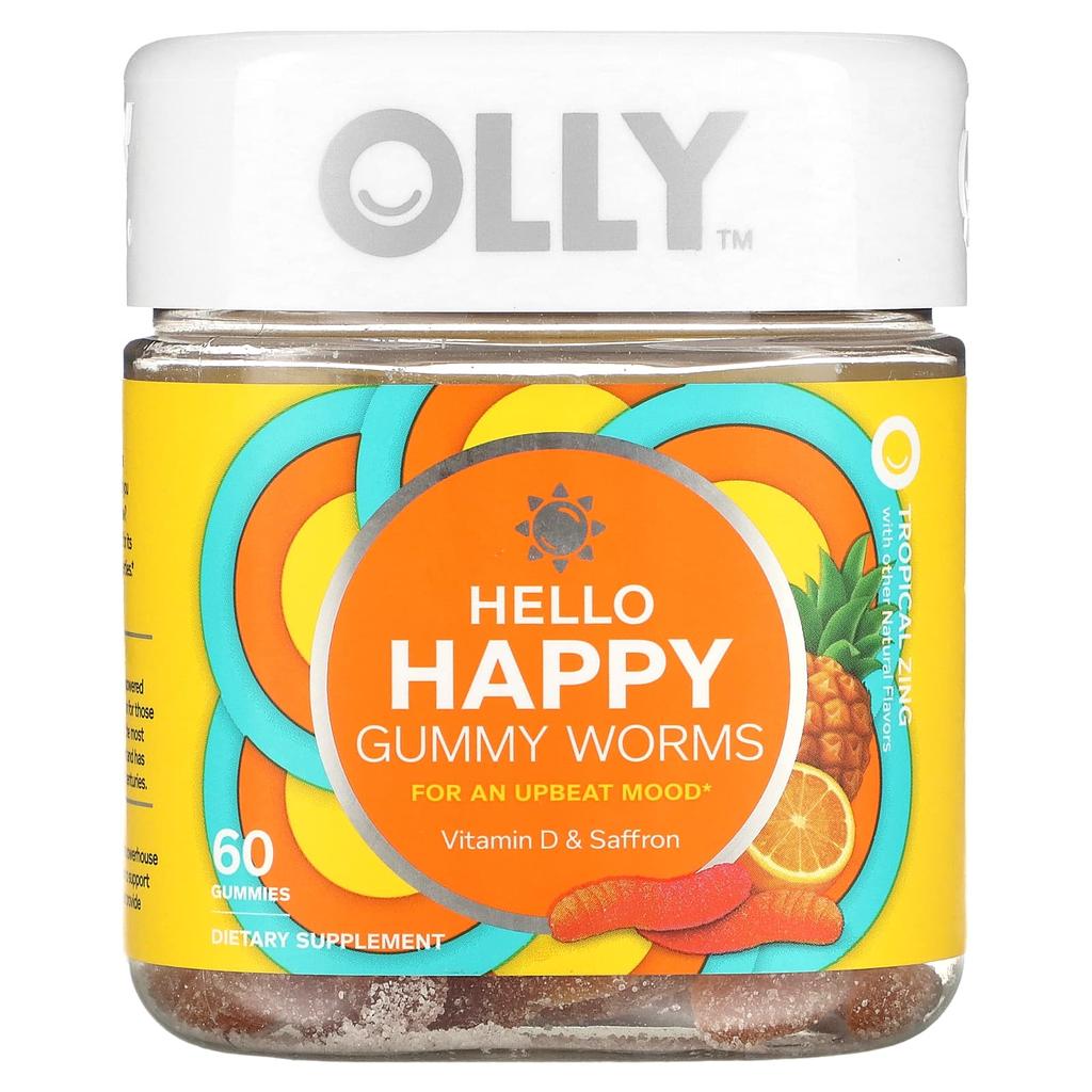 OLLY Hello Happy, Gummy Worms, Tropical Gong, 60 Gummies