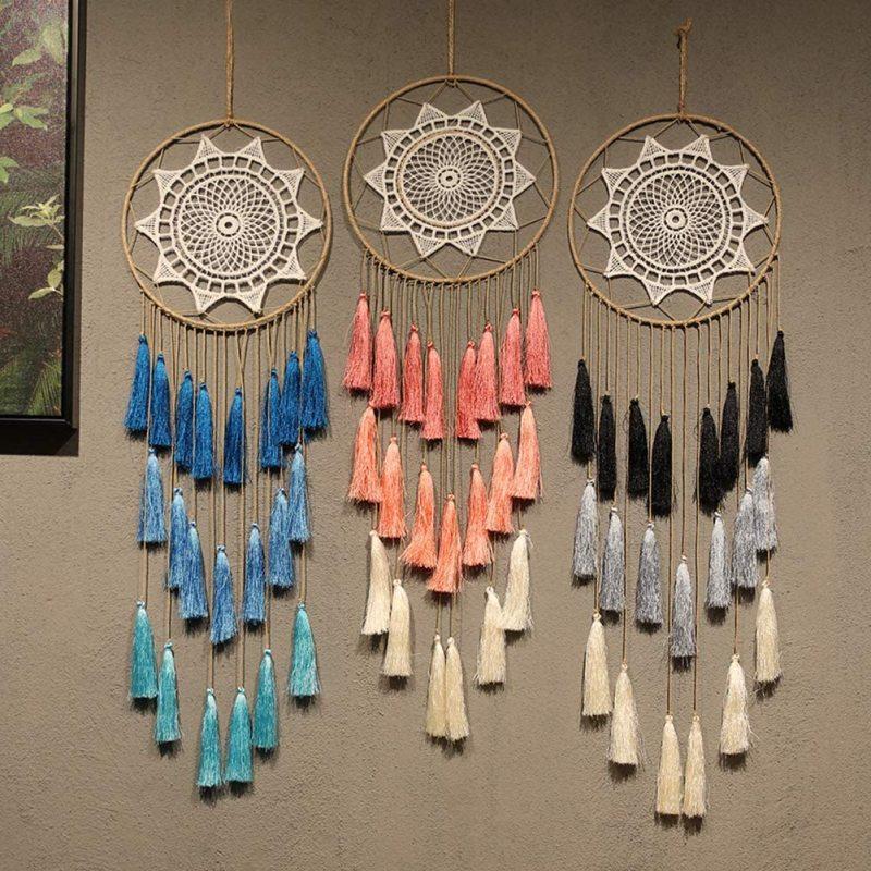 Boho Tassel Dream Catchers Handmade Wall Hanging Cotton Thread Ornament Craft For Home Bedroom Decor