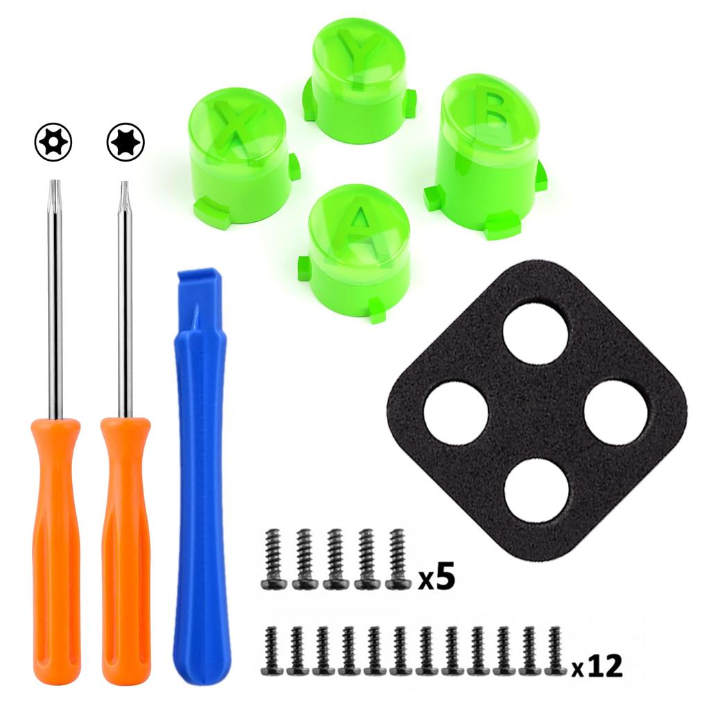 eXtremeRate Replacement Custom ABXY Action Buttons for Xbox Series X Classic Symbol ABXY Keys for Xbox One and Elite & S, 3-Tone S/X V1/V2 [Green]