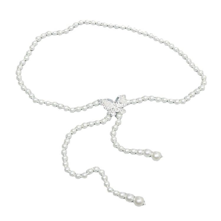 Cool Girls Trendy Pearls Butterfly Metal Waist Chain Dress Decorative Belt Body Chain Waist Cincher Belly Accessories
