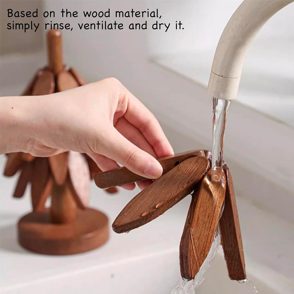 Набор деревянных подставок под горячее с 4 деревянными подставками + 1 подставка (Ореховое дерево)