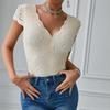 2025 Summer European & American Solid Lace-Trim Deep V Backless Bodysuit