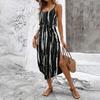 Women's Fashionable Retro Printed Camisole Waist Cinching Casual Dress