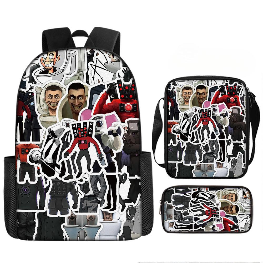 Toilet man and monitor person skibidi toilet game cartoon backpack, crossbody bag, pencil case