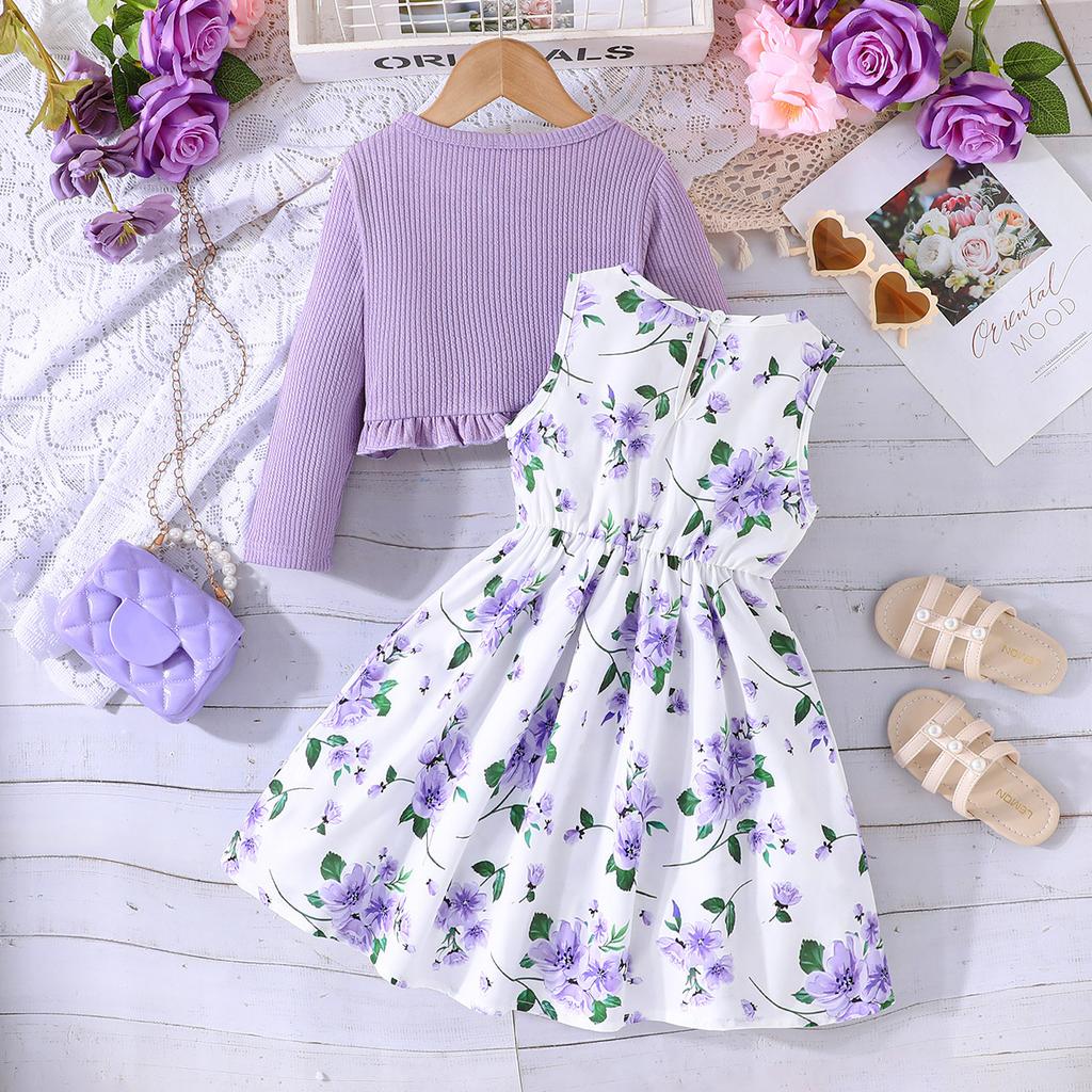 Children's 2-8Y Skirts Spring and Autumn Models Baby Colorful Halter Dress + Solid Color Jacket Fashion Baby Suit