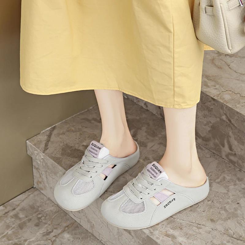 Модная женская обувь 2025 Бренд Закрытый носок Женские тапочки Модные уличные На шнуровке Сетка Новинка Бестселлер Удобная Повседневная обувьzapatos