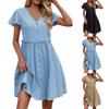 Женское платье, повседневное, летнее, однотонное, с V-образным вырезом и короткими рукавами