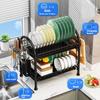 Dish Drying Rack Plates Bowl Organizer with Drain Tray Dish Drainer Storage Rack Kitchen Countertop Utensils Draining