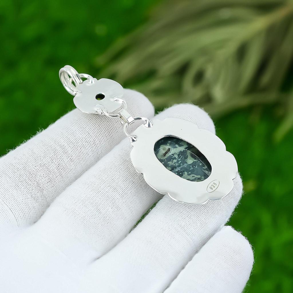 Подвеска из натурального океанического яшмового драгоценного камня, стерлинговое серебро 925 пробы, индийские украшения