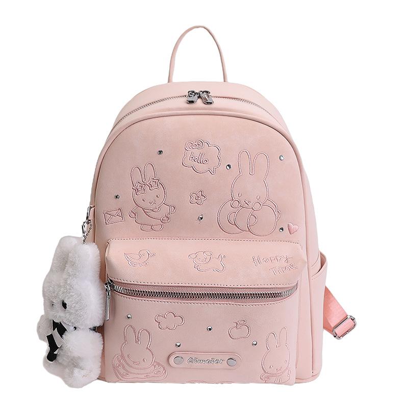 Schoolbag Korean version ins cute rabbit backpack bag female solid color simple fashion student schoolbag large capacity versatile backpack
