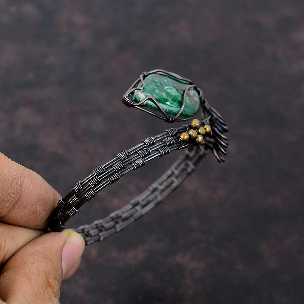 Куприт хризоколла драгоценный камень браслет манжета обернутый медной проволокой регулируемый браслет ручной работы обернутый медной проволокой ювелирный браслет для подарка