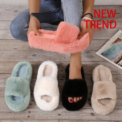 Меховые тапочки на толстой платформе, женские, осенние, толстые, пушистые, уличные тапочки, женские, больших размеров