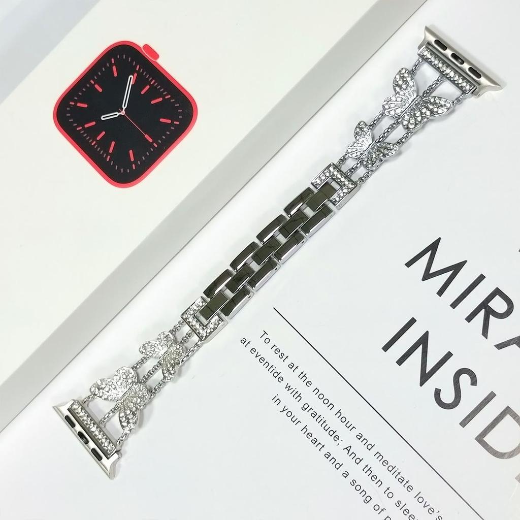 Для ремешка Apple Watch 44 мм 40 41 38 мм, блестящий металлический браслет с бабочками для iWatch Series 9 8 7 6 5 4 3 SE 42 мм 45 мм