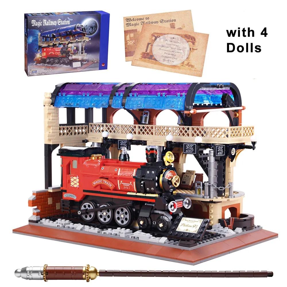 1308PCS Creative Magic Railway Station Building Blocks MOC City Street View Train Educational Toys Gifts For Kids Children