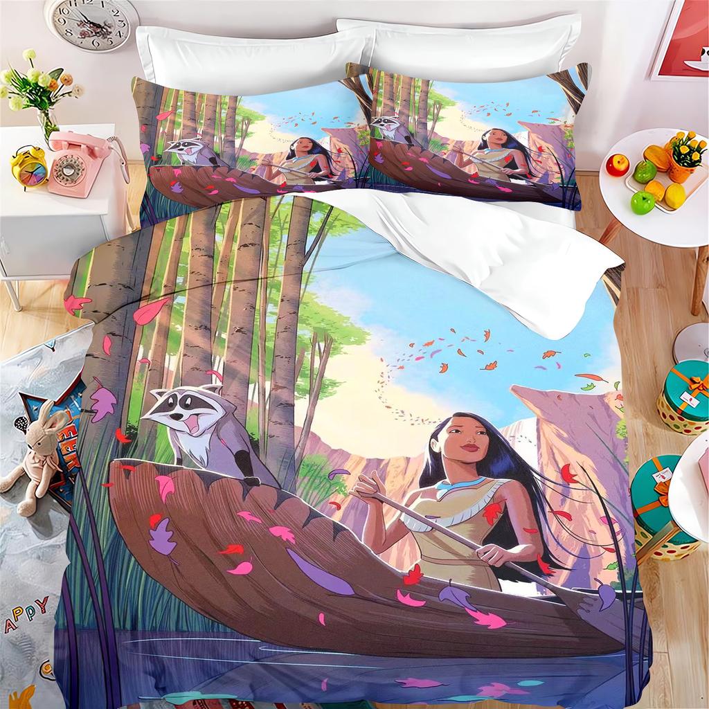 Pocahontas Fairytale Princess Cute Printed Bedding, Anime Cartoon Quilt Cover,  Polyester, Skin Friendly, Breathable