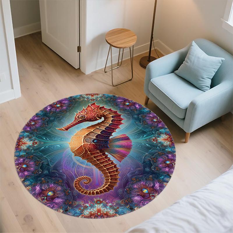 Marine World pattern round rug,Carpet Rug for Living Room Bedroom Sofa Playroom Decor,Non-slip Floor Mat,Holiday Gifts and Birthday Gifts.
