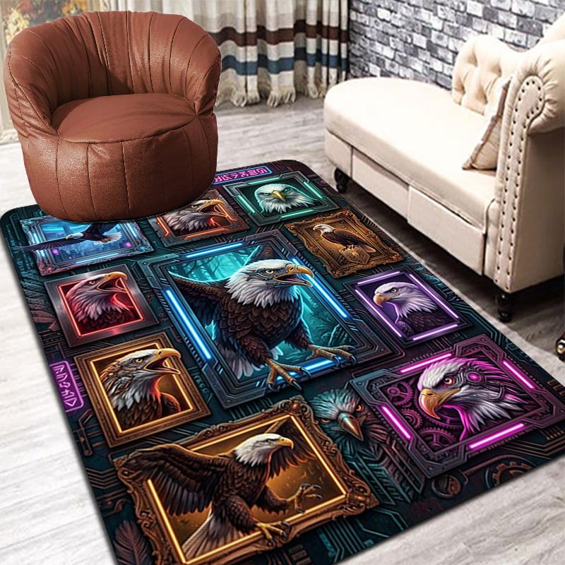 Eagle Frames Neon Artwork Pattern Rug Floor Mat for Living Room or Bedroom Soft and Comfortable Carpet a Gift for Birthday and Holiday.
