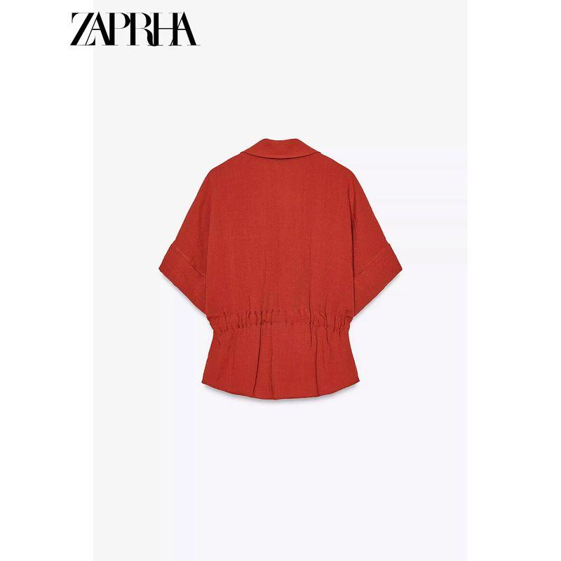 Zaprha 2025 New Arrival Waist-Tight Stylish Travel Hunting Lapel Short Sleeve Casual Shirt for Women 2273741
