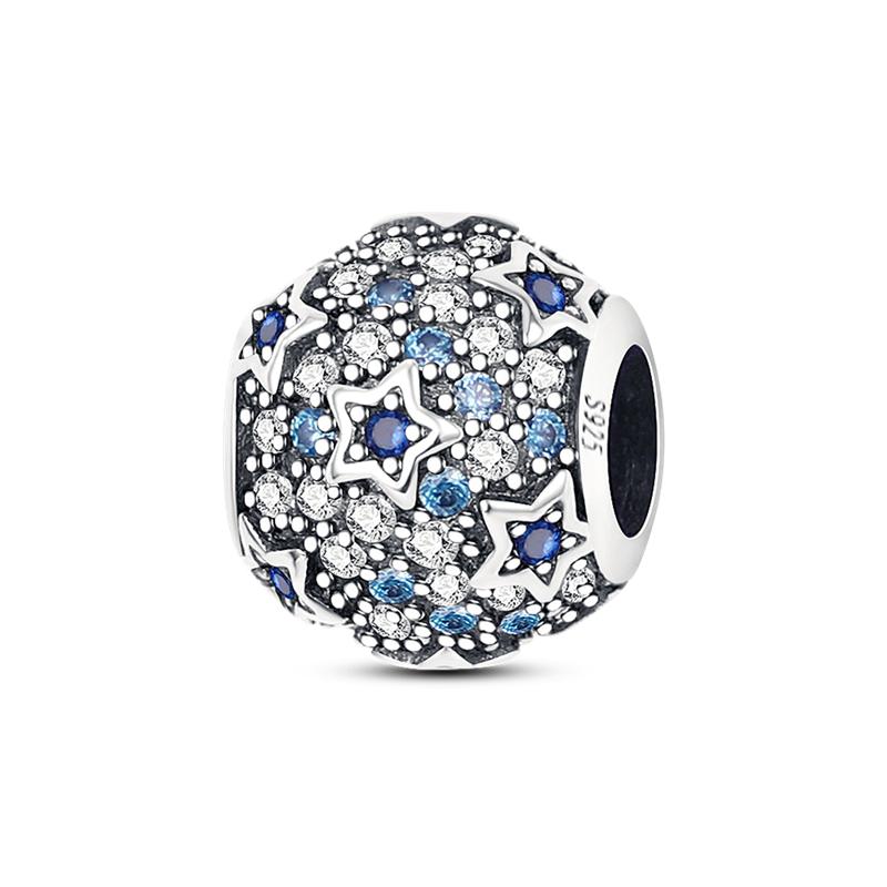 Silver S925 Blue Series Beads Fit Bracelet Bangle Diy Original Design Star Moon Galaxy Charms For Jewelry Make
