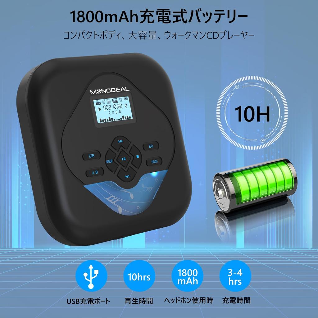 MONODEAL CD Bluetooth Equipped with ASP Sound Skip 5EQ Program 32GB TF Card Earphone Ideal for Language Music and Fetal Compact Convenient To Player,