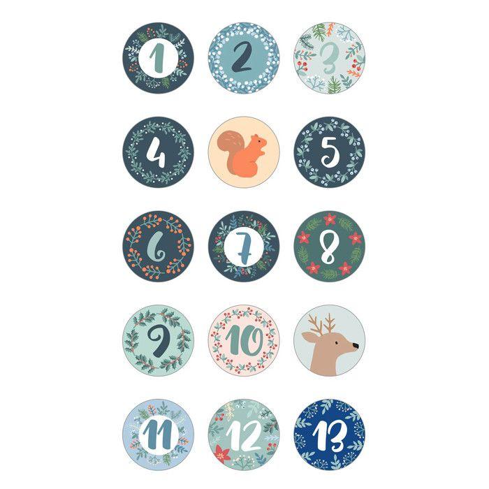Round Stickers - Artemio - Woodsy Christmas - Advent Calendar - 2 Sheets - Red