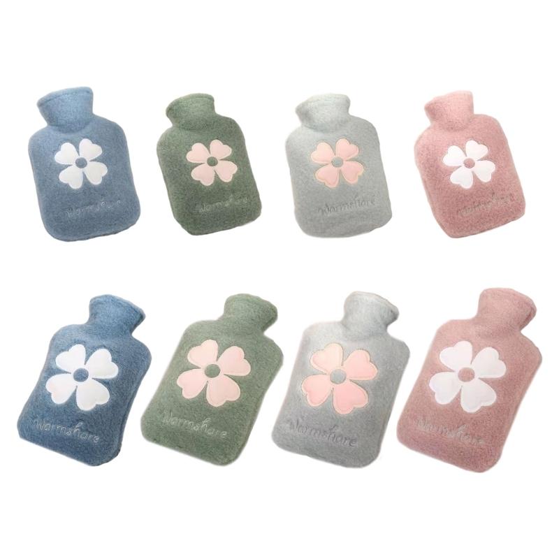 Бутылка для горячей воды с мягким чехлом и узором в виде клевера, симпатичная теплая сумка для воды, сохраняющая тепло зимой, портативная грелка для рук