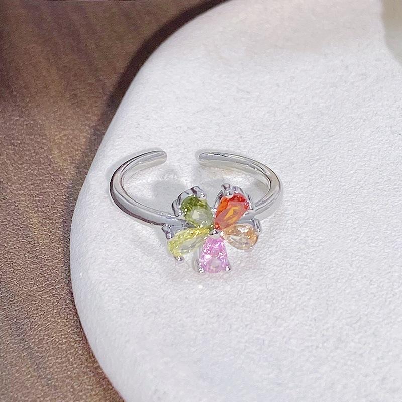 Color Dopamine Zircon Wreath Butterfly Ring Women'S Light Luxury High-End Niche Design Stacked Wearing Colored Treasure Index Finger Ring