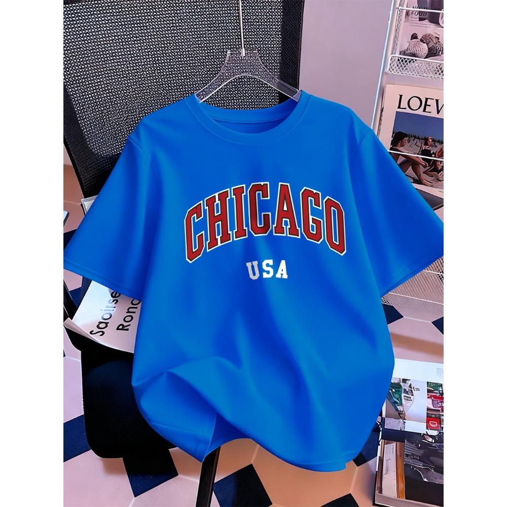 Chicago Usa Letter Printing T-Shirt Women Summer Short Sleeve Tops Comfortable Soft O-Neck T Shirt Casual Womans Clothes